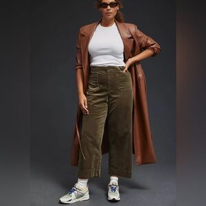Maeve Anthropologie Colette Cropped Wide Leg Corduroy Pants moss green Size 24